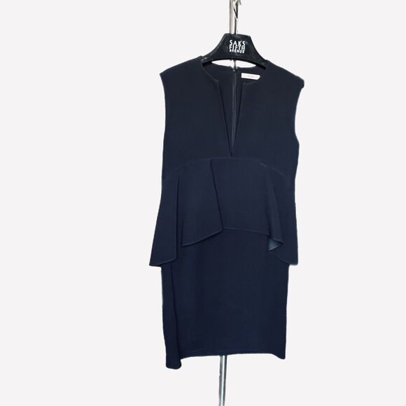 CELINE Phoebe Philo Peplum Black Mini Dress Empire Waist 40 US M/8 Crepe - Picture 10 of 12